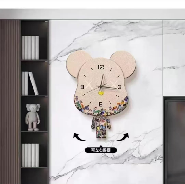 客厅暴力熊静音新款钟表挂钟设计无痕最新款标记卡通可爱松弛感