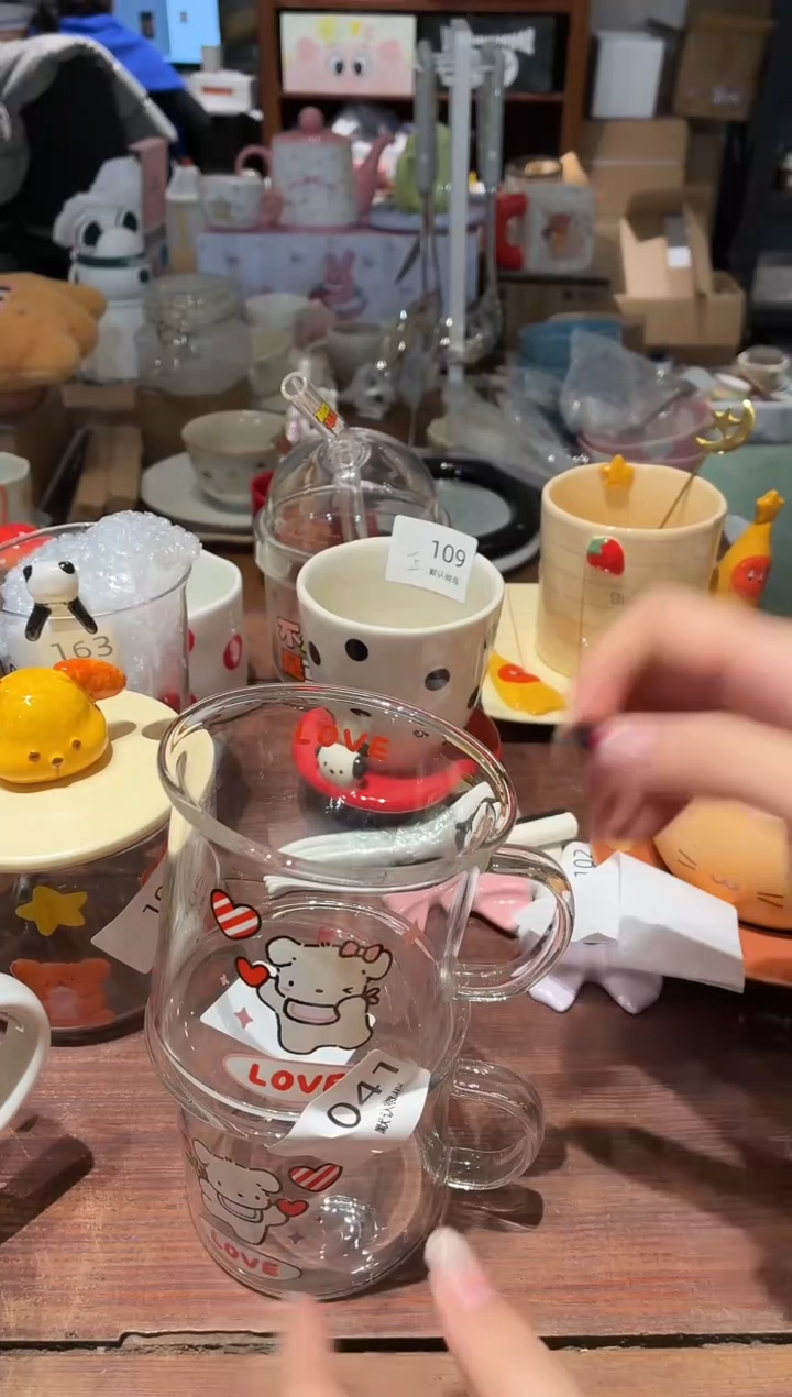 瓷041小狗情侣玻璃杯2个 瑕疵