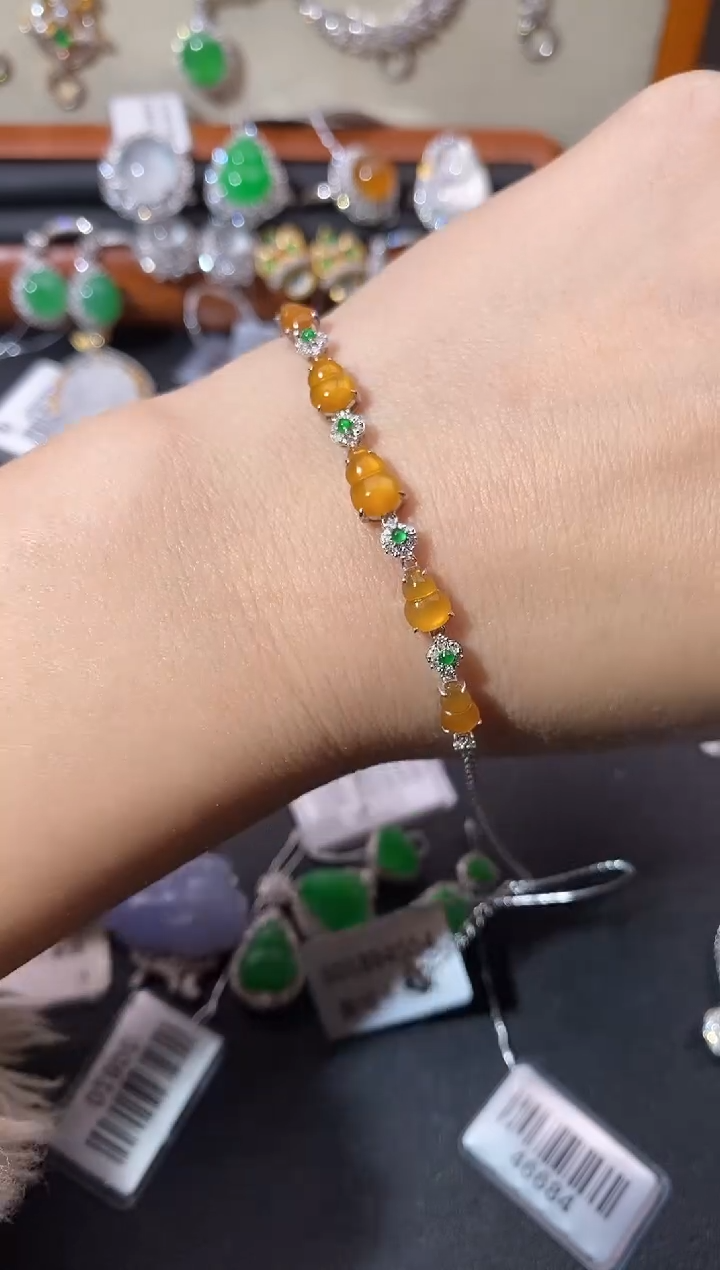 【闪购商品】翡翠手链18K金镶嵌手链