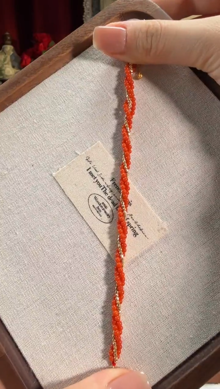 【闪购商品】南红玛瑙手链18K金镶嵌全金小米珠扭扭珠