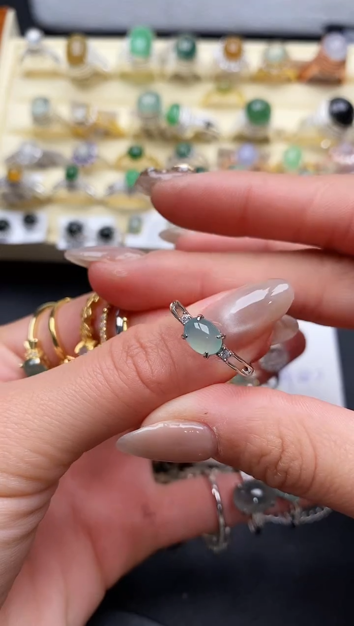 【闪购商品】翡翠戒指银S925镶嵌缅甸天然A货翡翠333   5-4