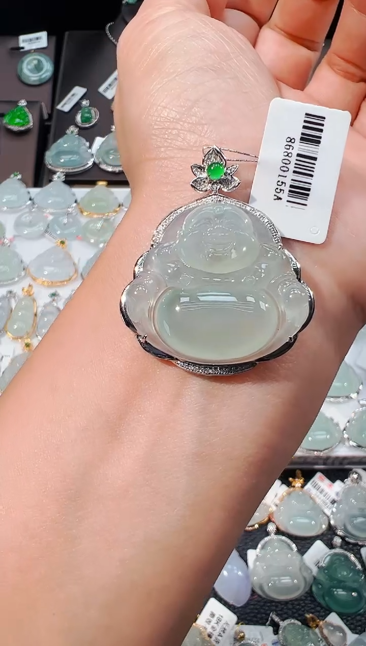 吊坠(不含链)18K金镶嵌翡翠佛公吊坠155A