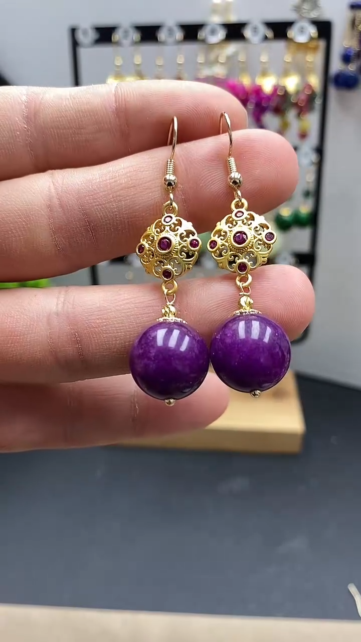 【闪购商品】苏纪石（舒俱来）耳饰银S925镀金镶嵌尺寸14mmQ49