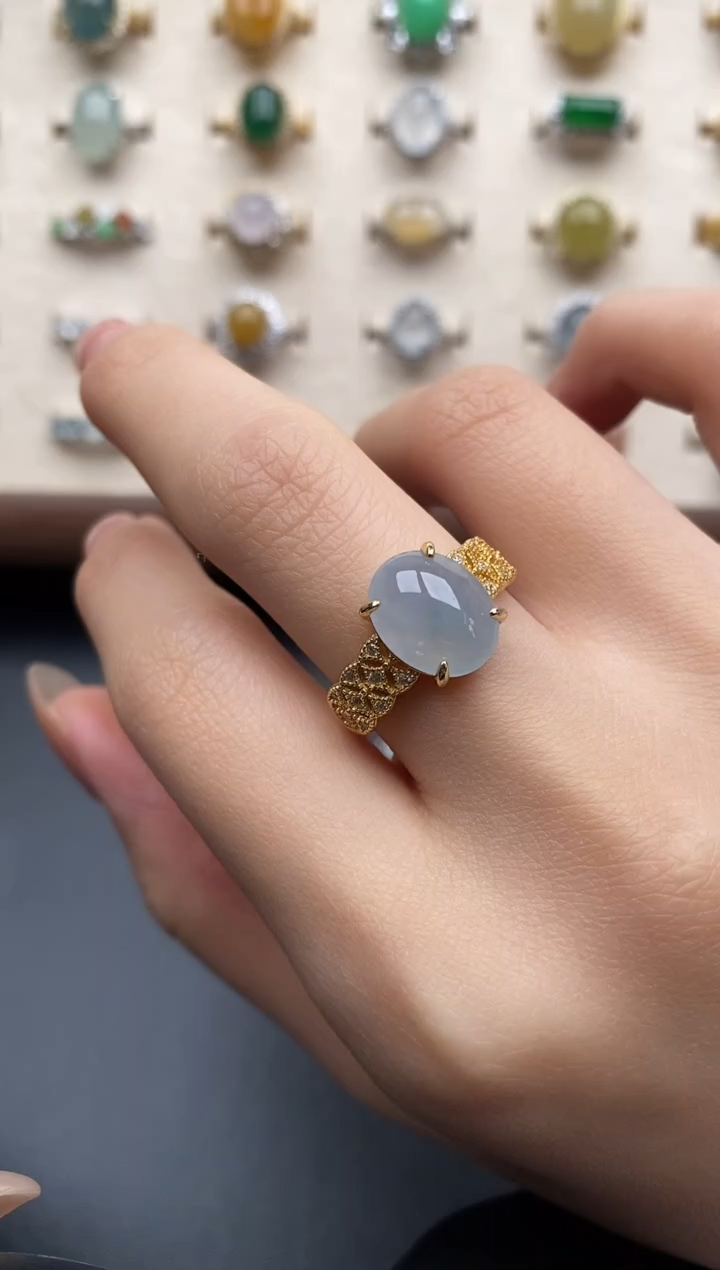 银S925镶嵌戒指翡翠一物一证一礼盒