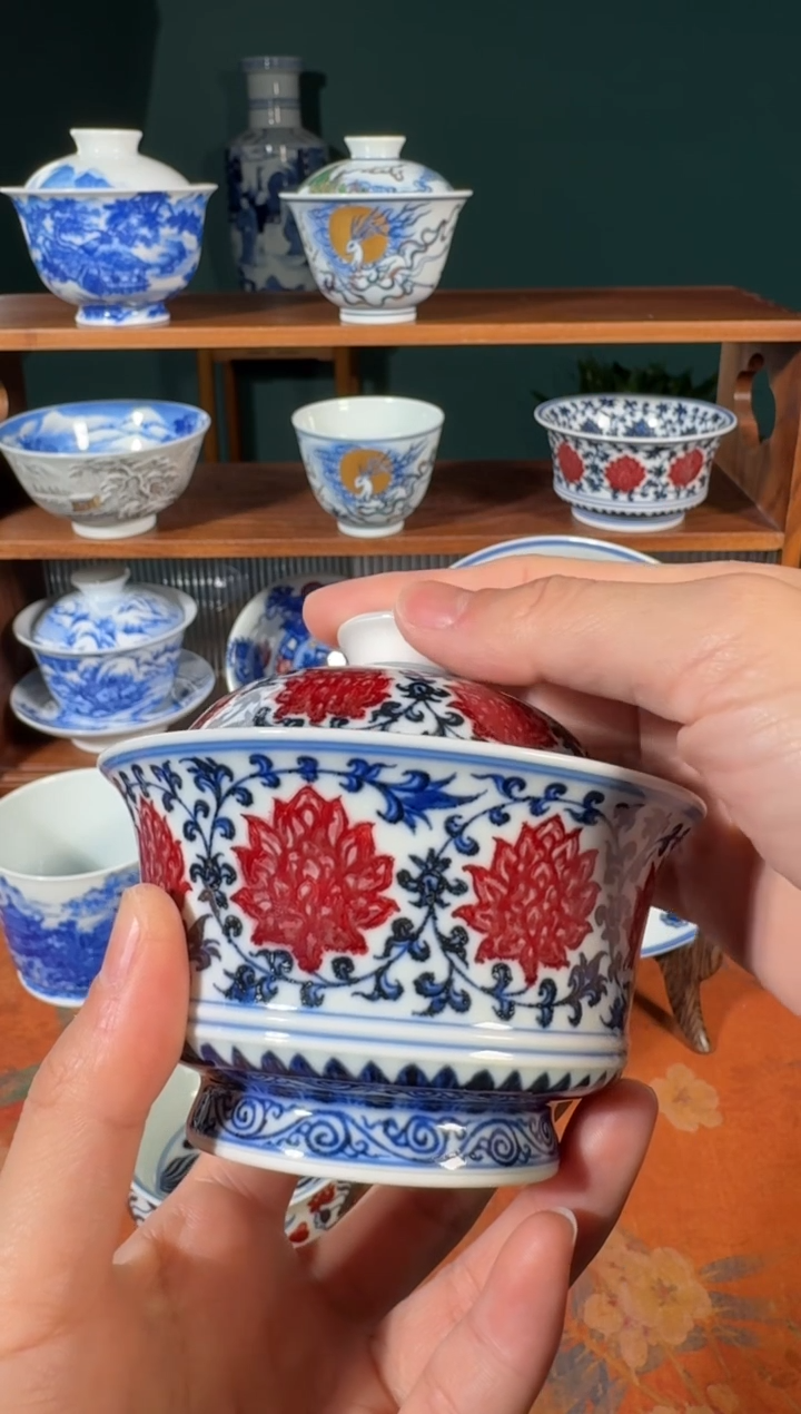 【闪购商品】杯永明尚玩缠枝莲内外蛮会马蹄盖碗