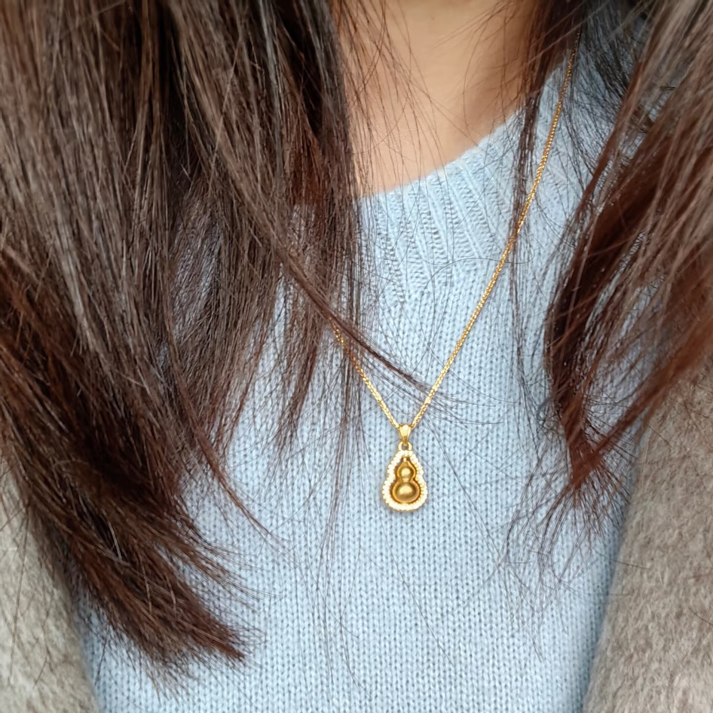 钛钢项链 【精工版】可旋转双面葫芦项链女款轻奢时尚毛衣链X-117