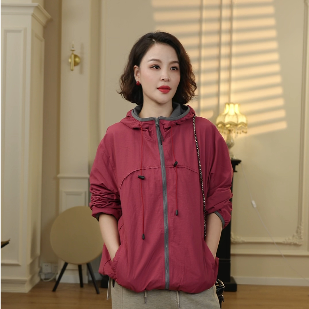【橘猫美依】秋季新款连帽拉链短外套女纯色宽松外套 5875