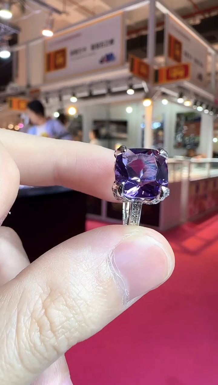 银S925镶嵌戒指紫晶10mm