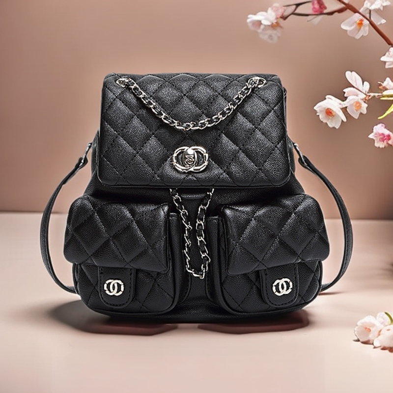 小香风鱼子酱diy款双肩包2025新款大容量软皮女包青蛙包链条背包