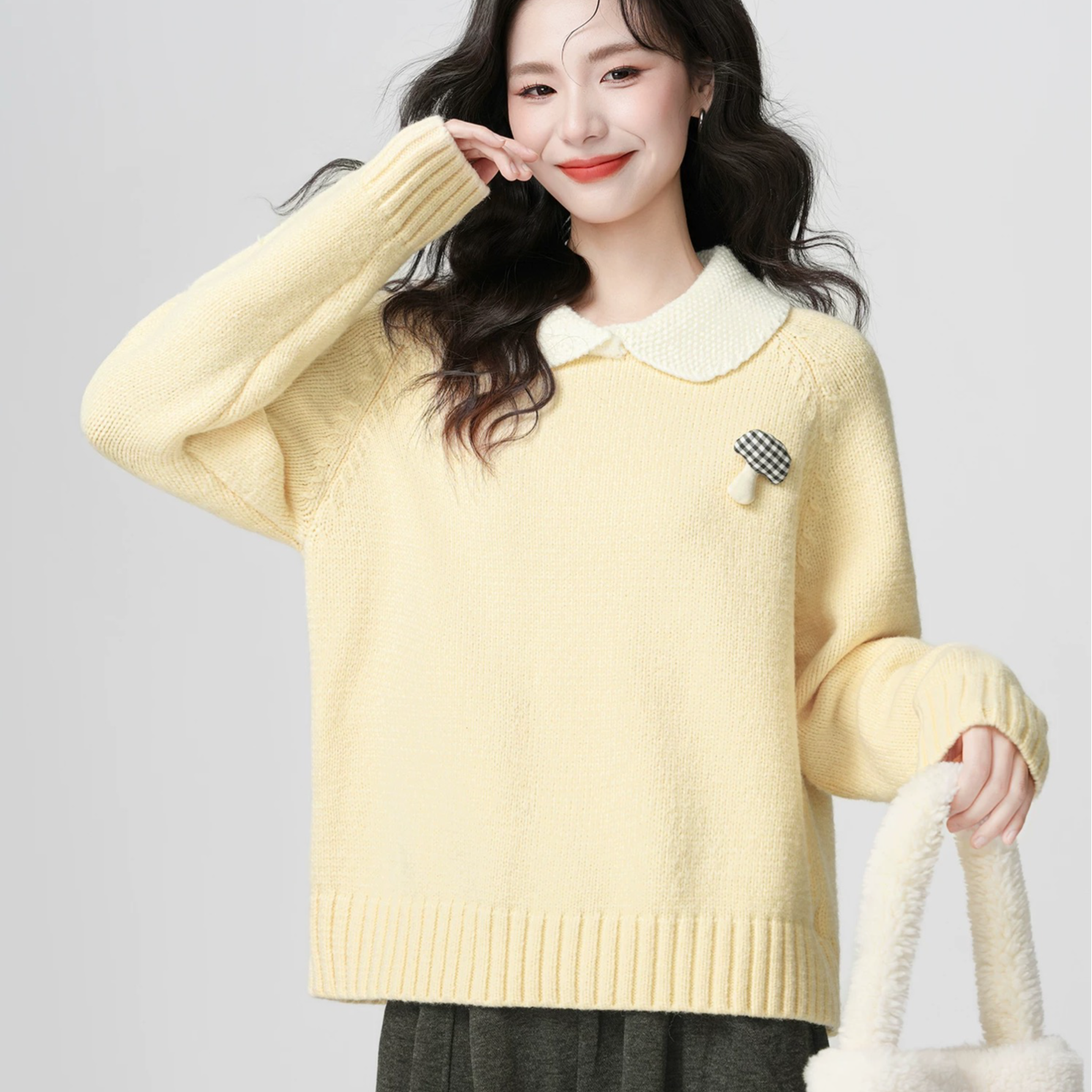 B061-070百搭秋冬套头毛衫毛针织衫手绘小狗提花拉毛毛衣女