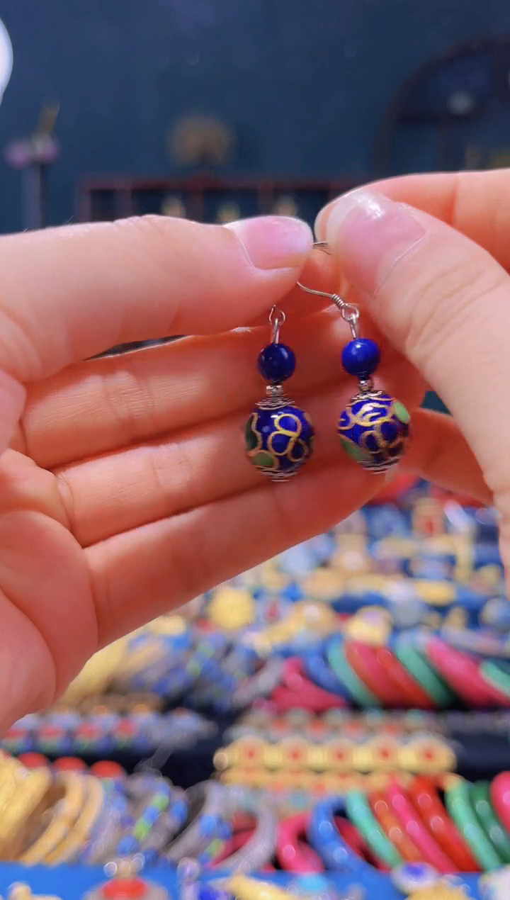 非遗 景泰蓝耳饰 宝蓝