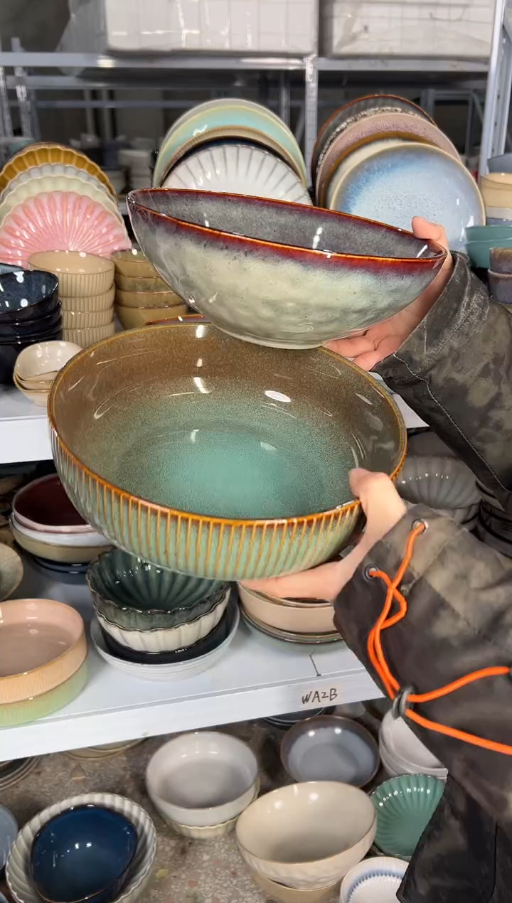 陶瓷外贸尾货瑕疵满20包邮X2汤盆组合