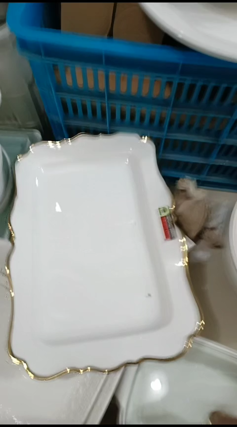 瓷淡***风金边长盘一个360