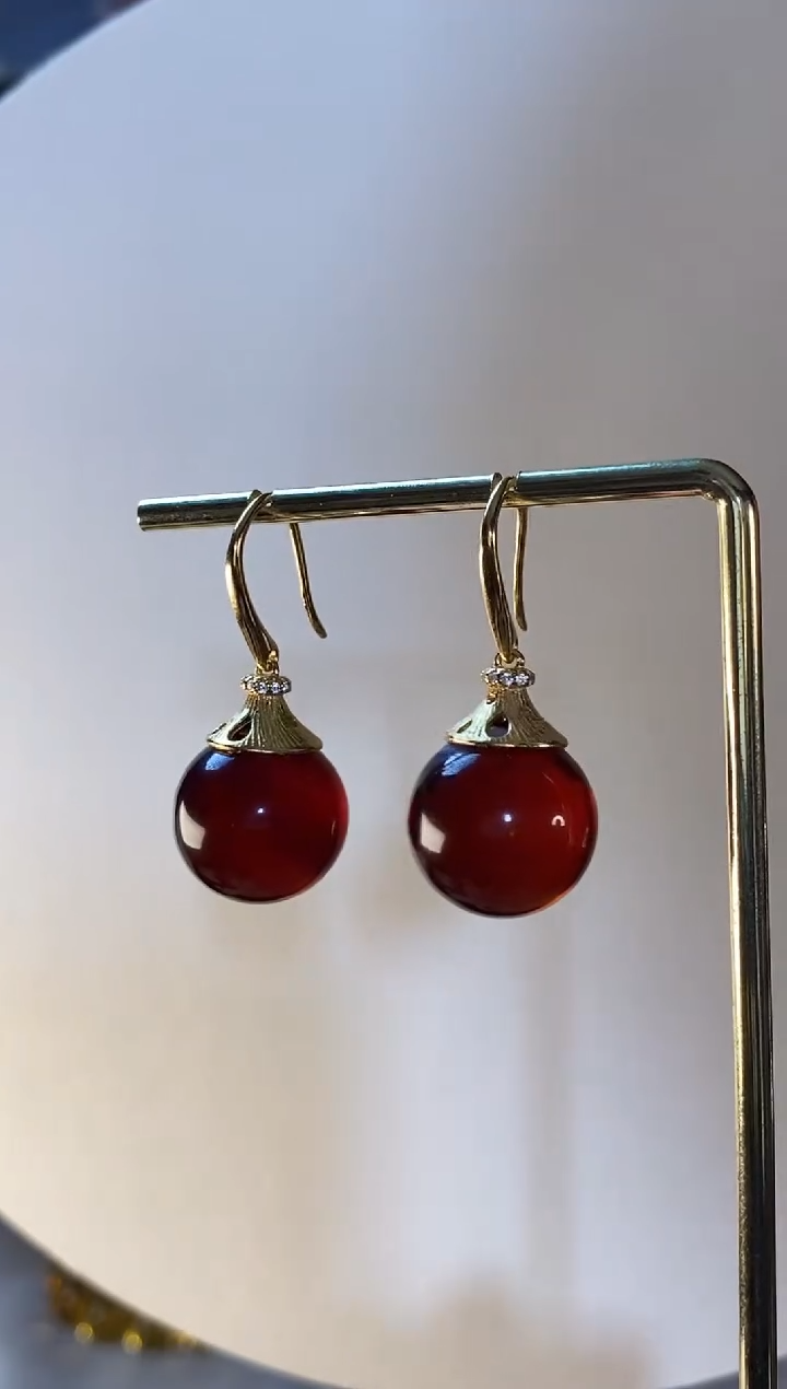 【闪购商品】琥珀颈饰银S925镶嵌血珀耳环15+ 