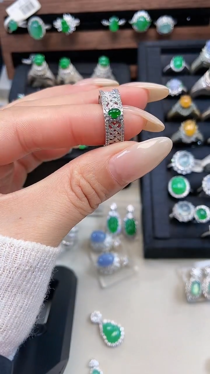 银S925镶嵌戒指翡翠6877