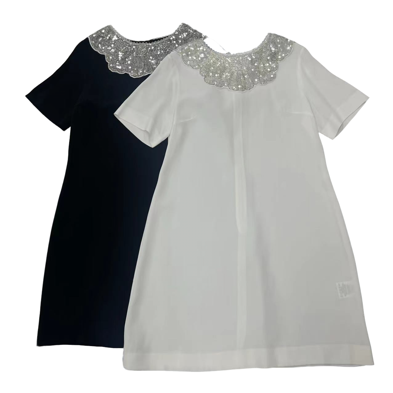 (201-250)2025新款法式气质百搭重工钉珠时尚圆领显瘦醋酸连衣裙