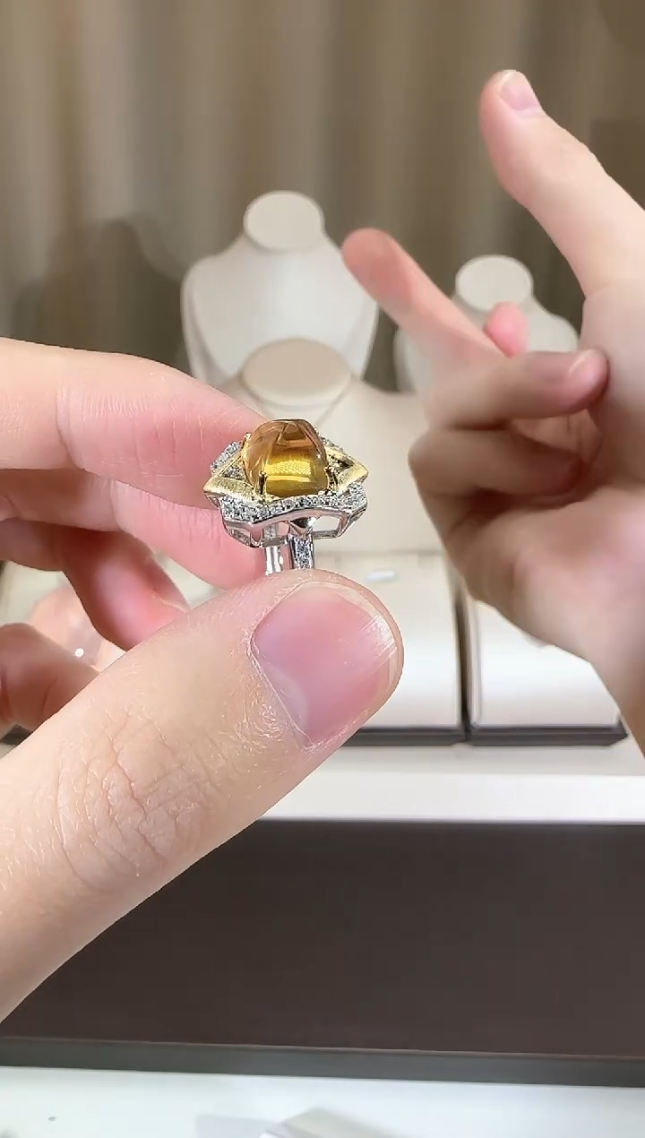 【闪购商品】黄晶戒指银S925镶嵌8mm设计款