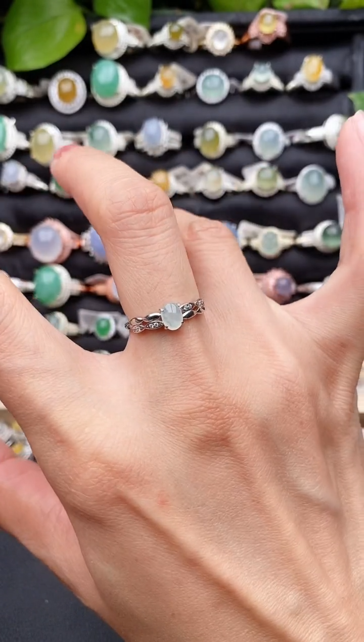 【闪购商品】翡翠戒指银S925镶嵌缅甸天然A货翡翠33  5-3