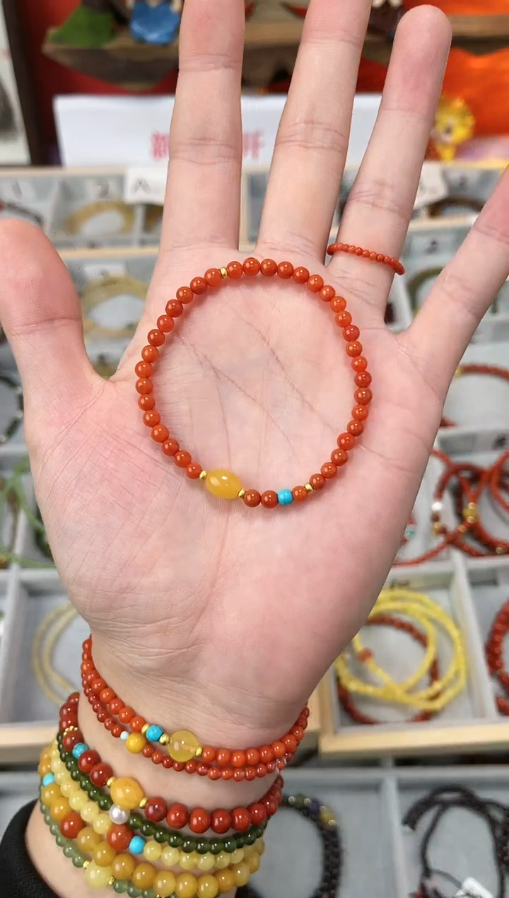 【闪购商品】南红玛瑙手串未镶嵌0.4南红单圈蜜蜡QF-A233