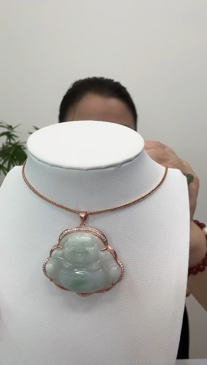 翡翠银S925镶嵌吊坠(赠链)佛公玫瑰边