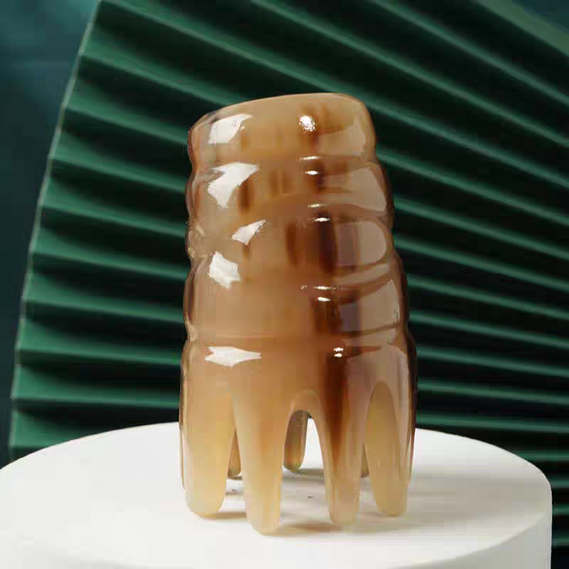 中号无柄梳便携用镜便携五齿防脱牛角梳刮痧按摩器宽齿洗头刷