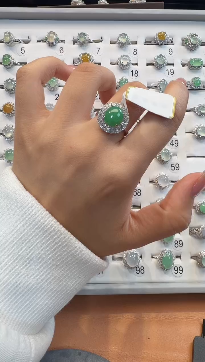银S925镶嵌戒指翡翠925银镶翡翠戒指镶嵌227