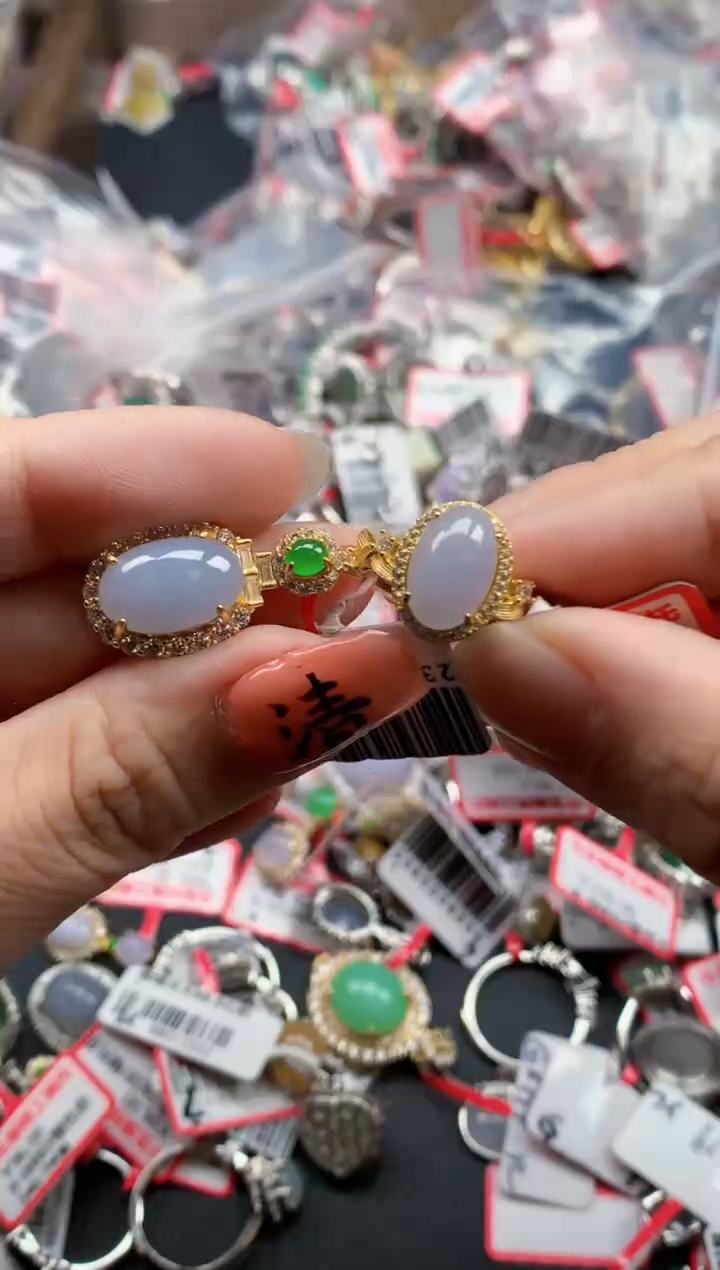 银S925镶嵌戒指翡翠天然A货缅甸翡翠