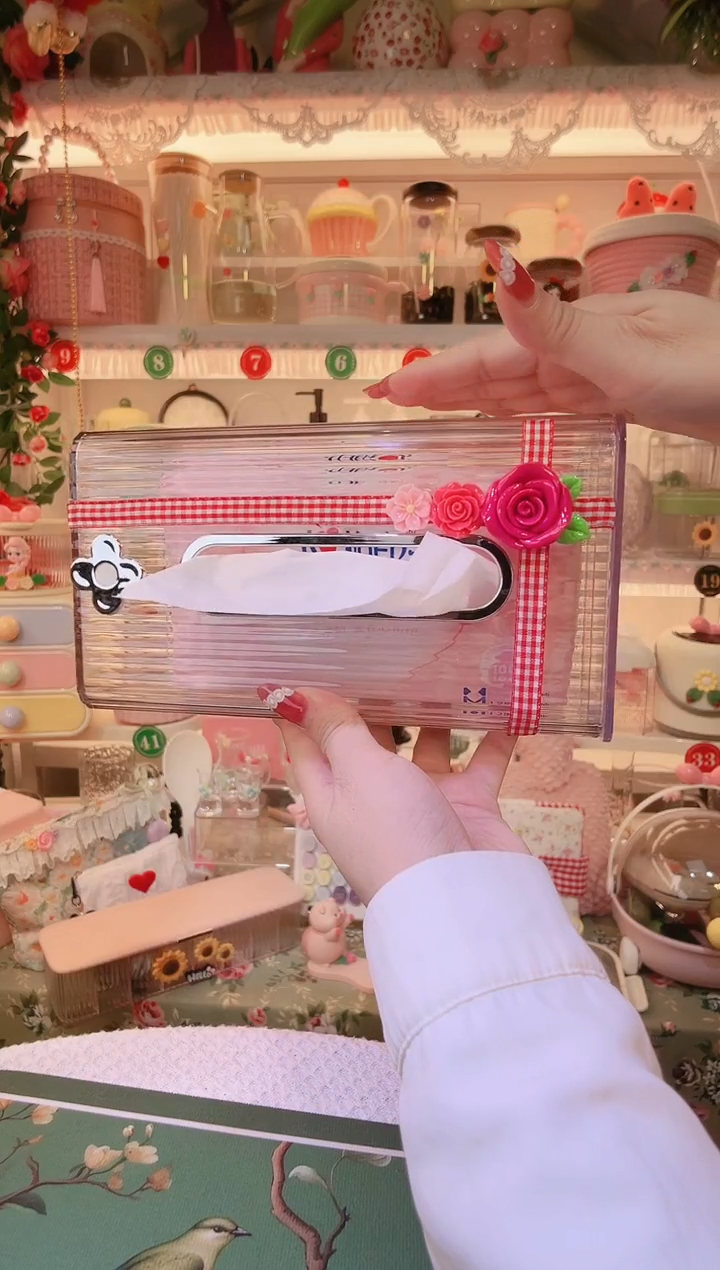 玫瑰花壁挂纸巾盒——手工制作品质好！