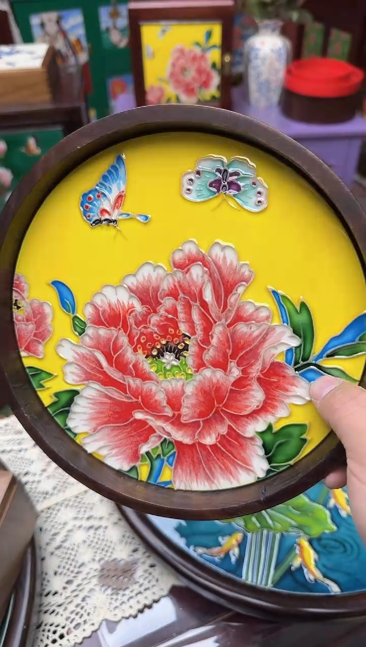 陶瓷 20圆 榆木茶盘 一抹官黄