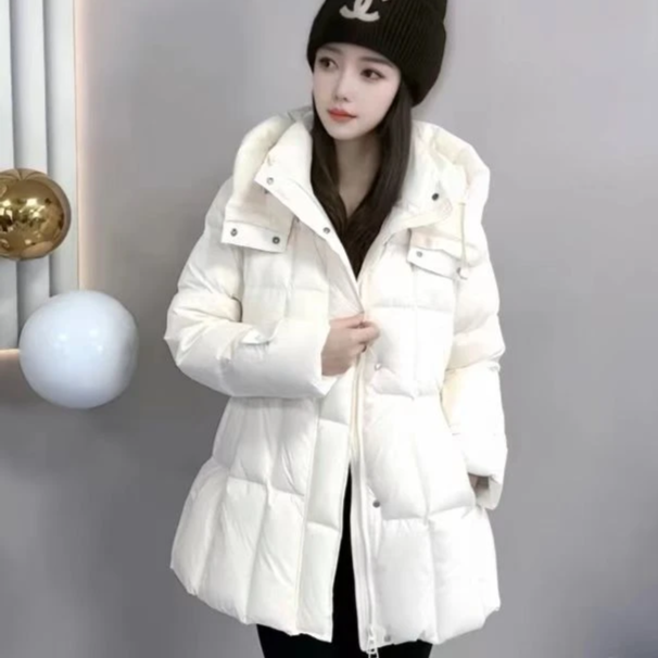 【小蛮腰】在逃公主连帽收腰泡芙款中长款女式保暖羽绒服