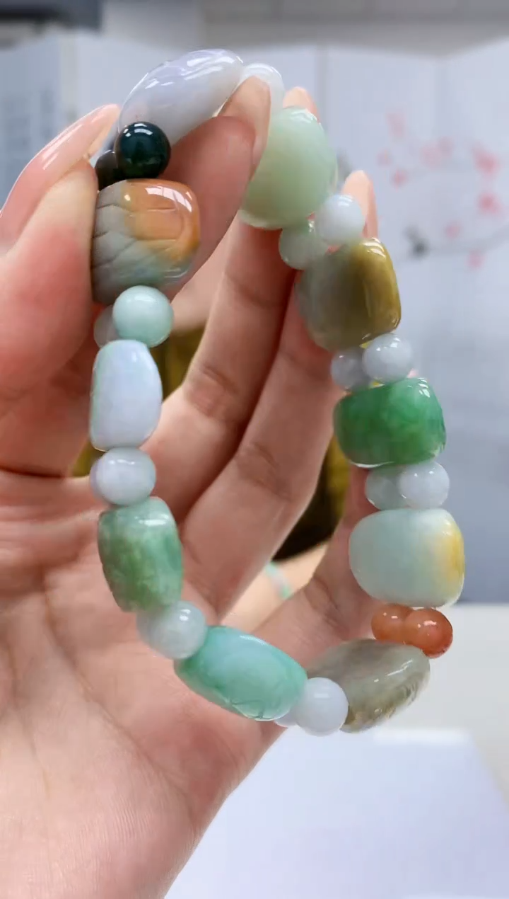 【闪购商品】定制翡翠未镶嵌4902MM-毛货手串17