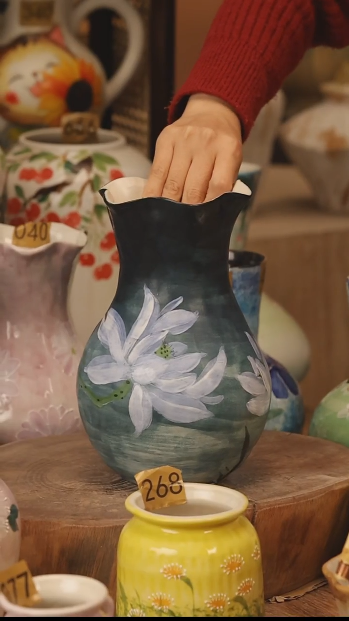 陶瓷景德镇设计师手作花器摆件侘寂风@M694@