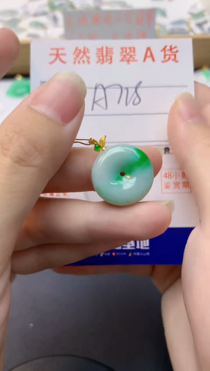 颈饰18K金镶嵌翡翠天然缅甸A货翡翠百元以上9元证书费自理