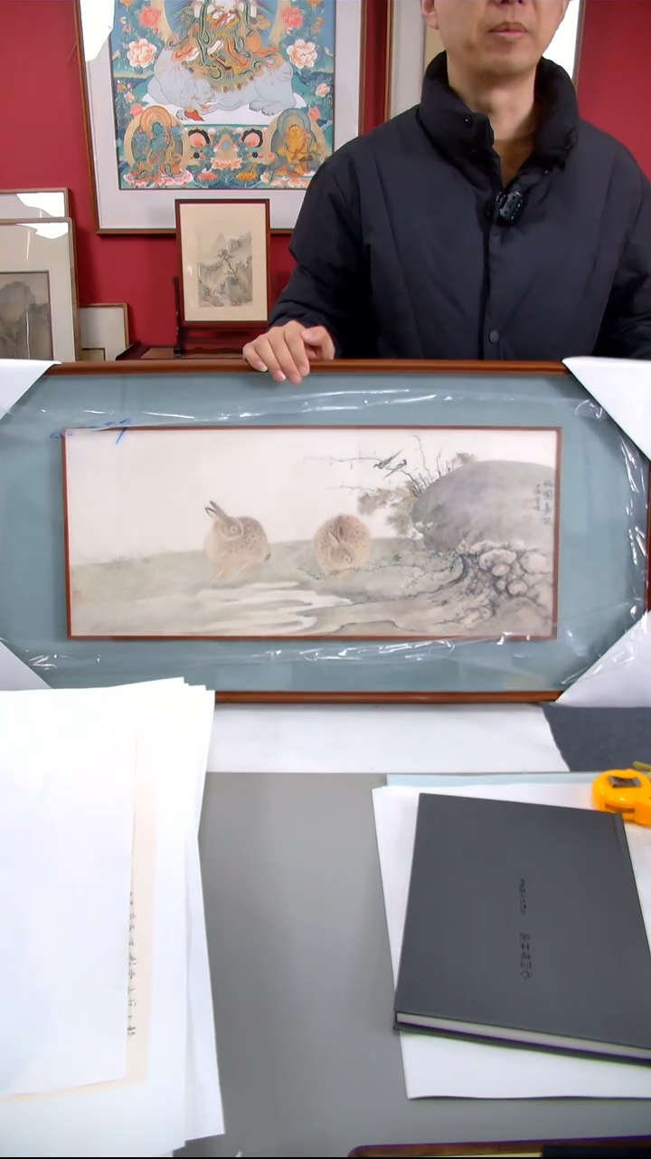 【闪购商品】国画苏慧娟《两只兔子》装裱95*47