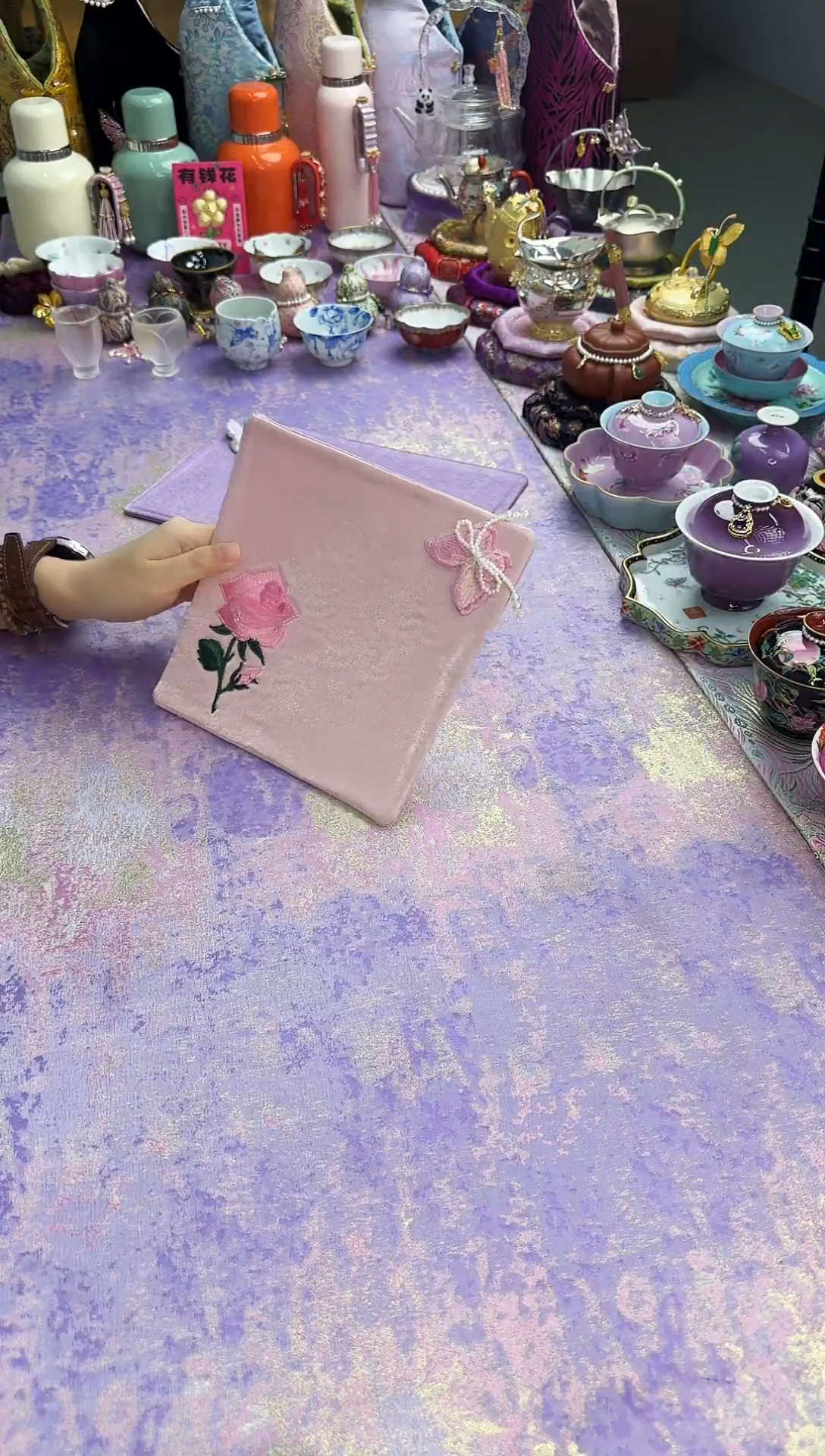 94 粉色琉璃丝麻茶席