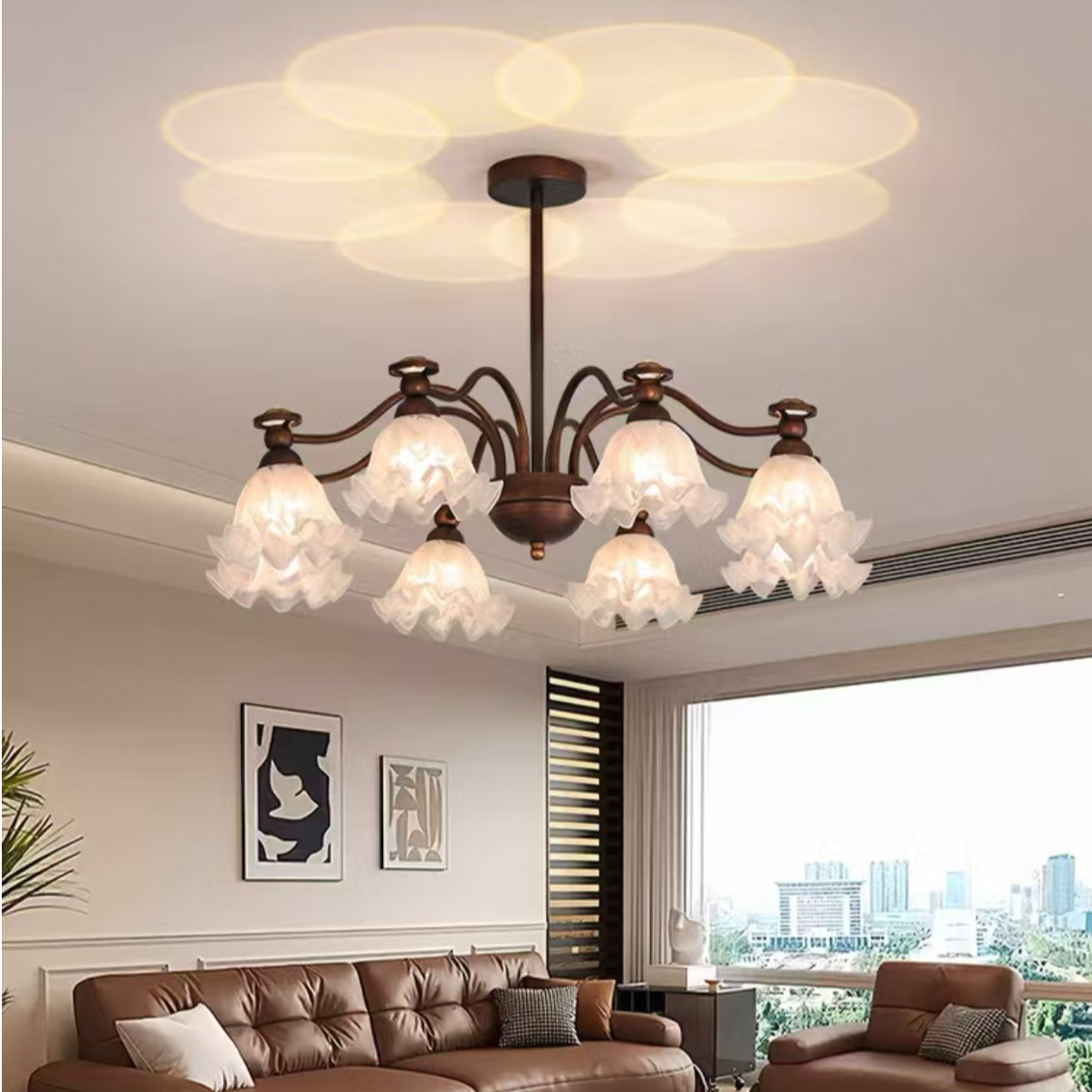 中古风客厅吊灯新款大气法式大厅高亮铃花投影款复古