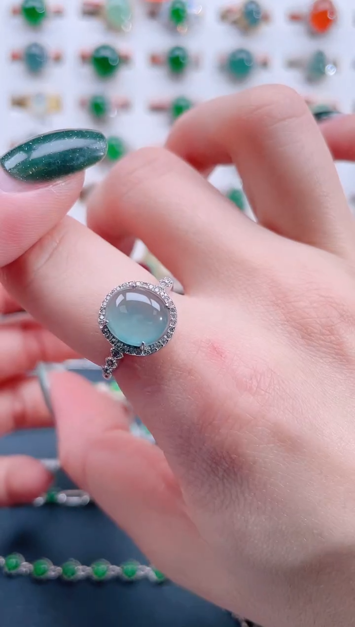 银S925镶嵌戒指翡翠天然翡翠