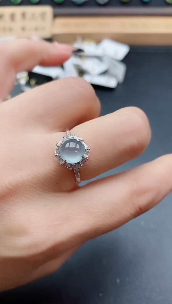 银S925镶嵌戒指翡翠1