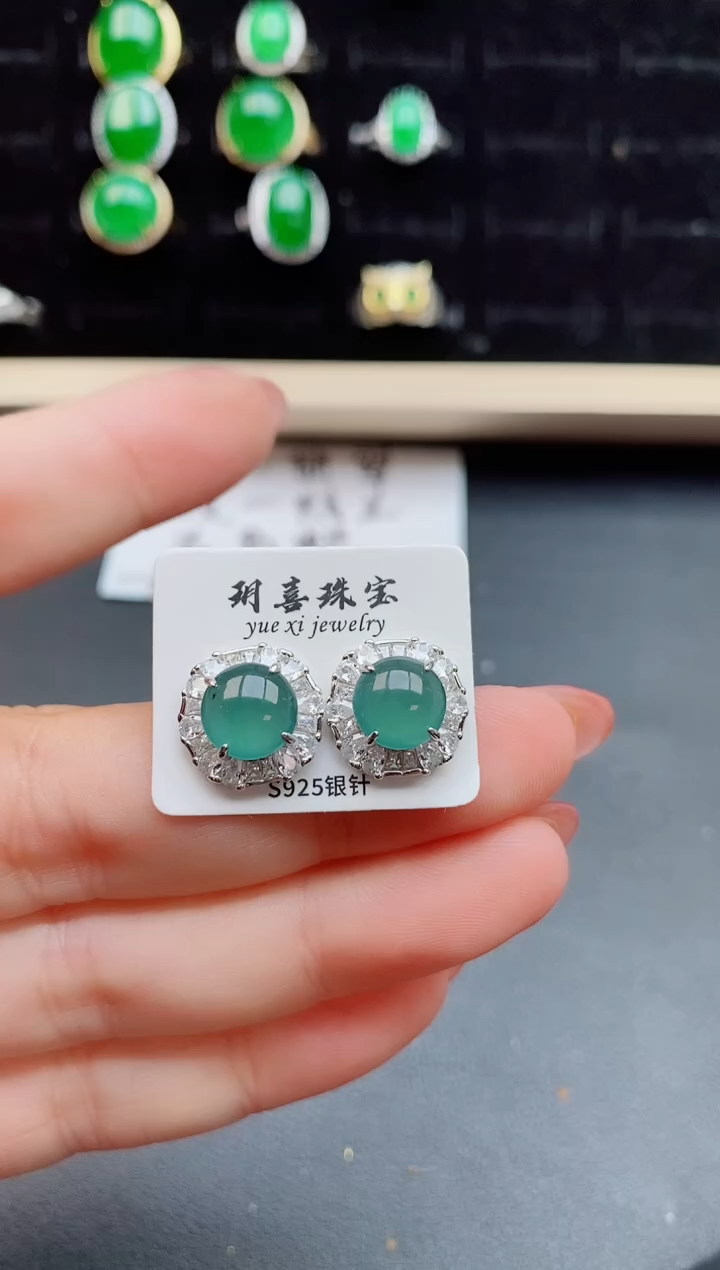 【闪购商品】翡翠耳饰银S925镶嵌08000
