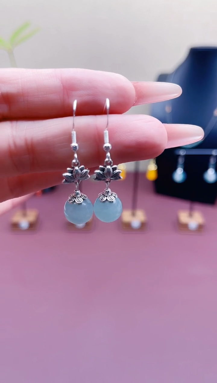 未镶嵌石英质玉（天山翠）耳饰01