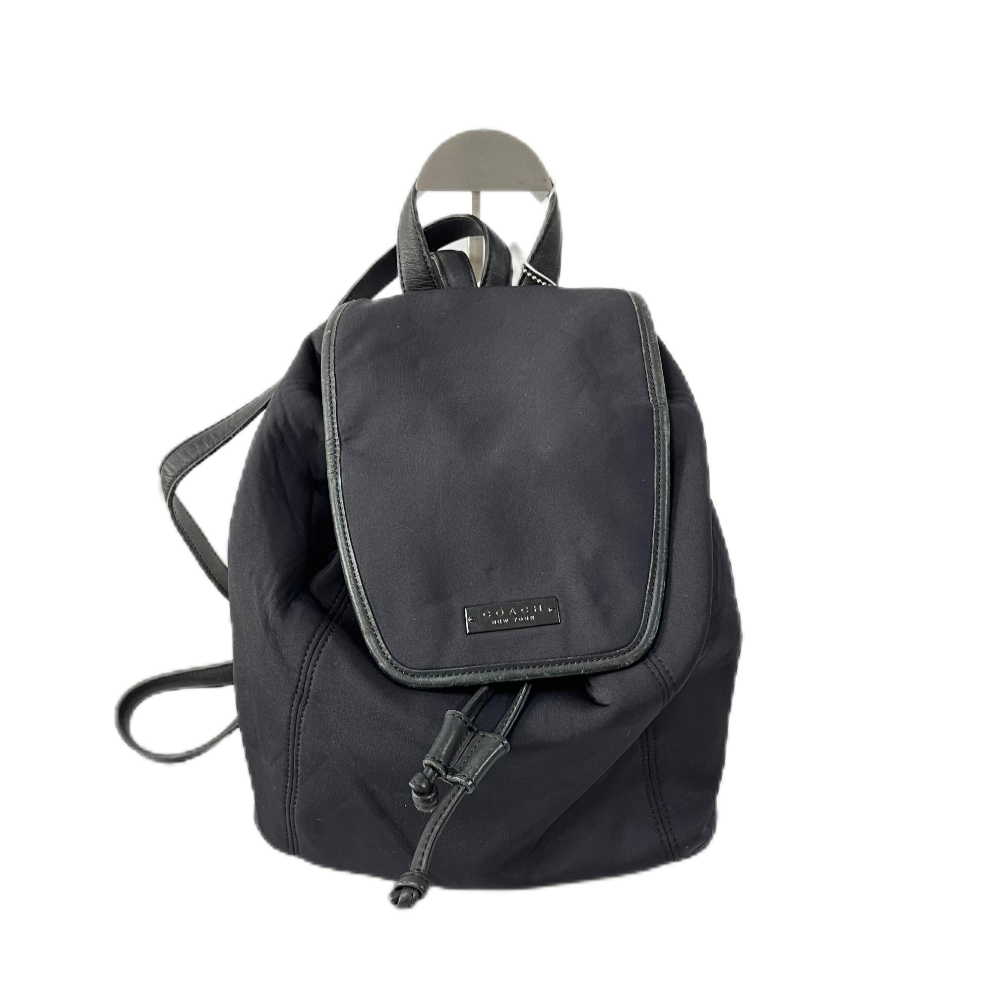 95新 COACH/蔻驰 黑色帆布拼皮抽绳双肩包 MM-81066