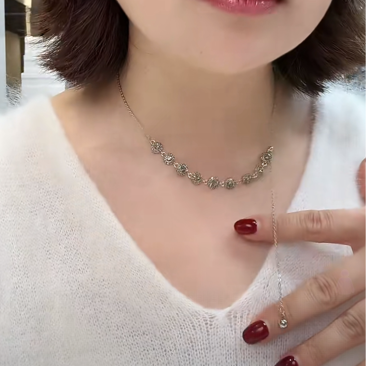 铜合金项链 韩系潮流时尚气质超闪泡泡流苏项链小众高级感