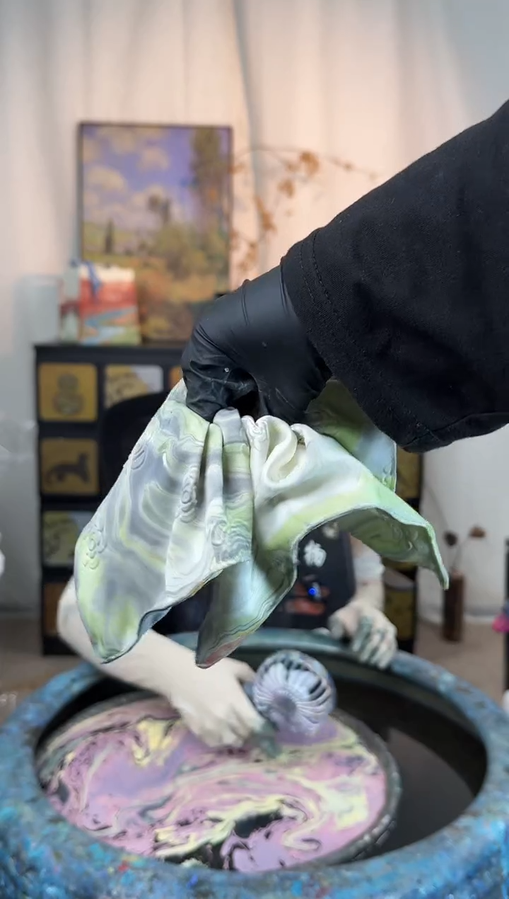 115莫奈睡莲山茶花方巾发圈