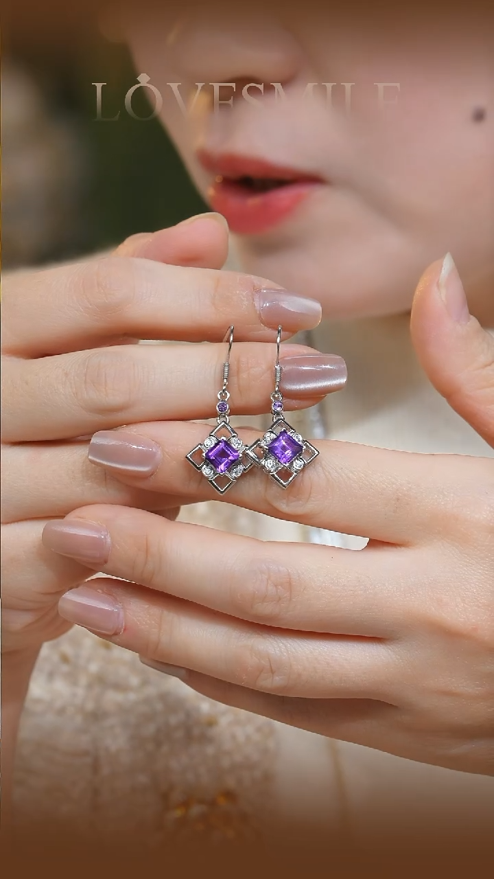 银S925镶嵌耳饰紫晶033