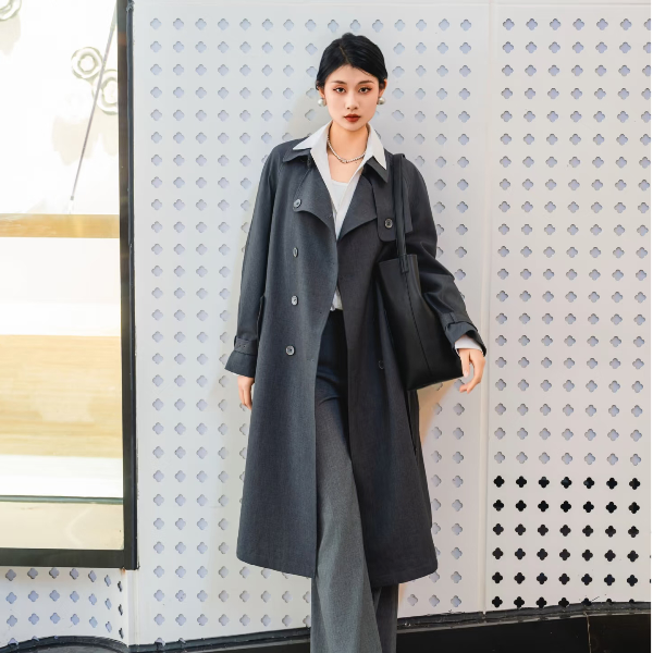 【商场同款】2025新款女装双排扣附腰带中长款风衣外套1400164