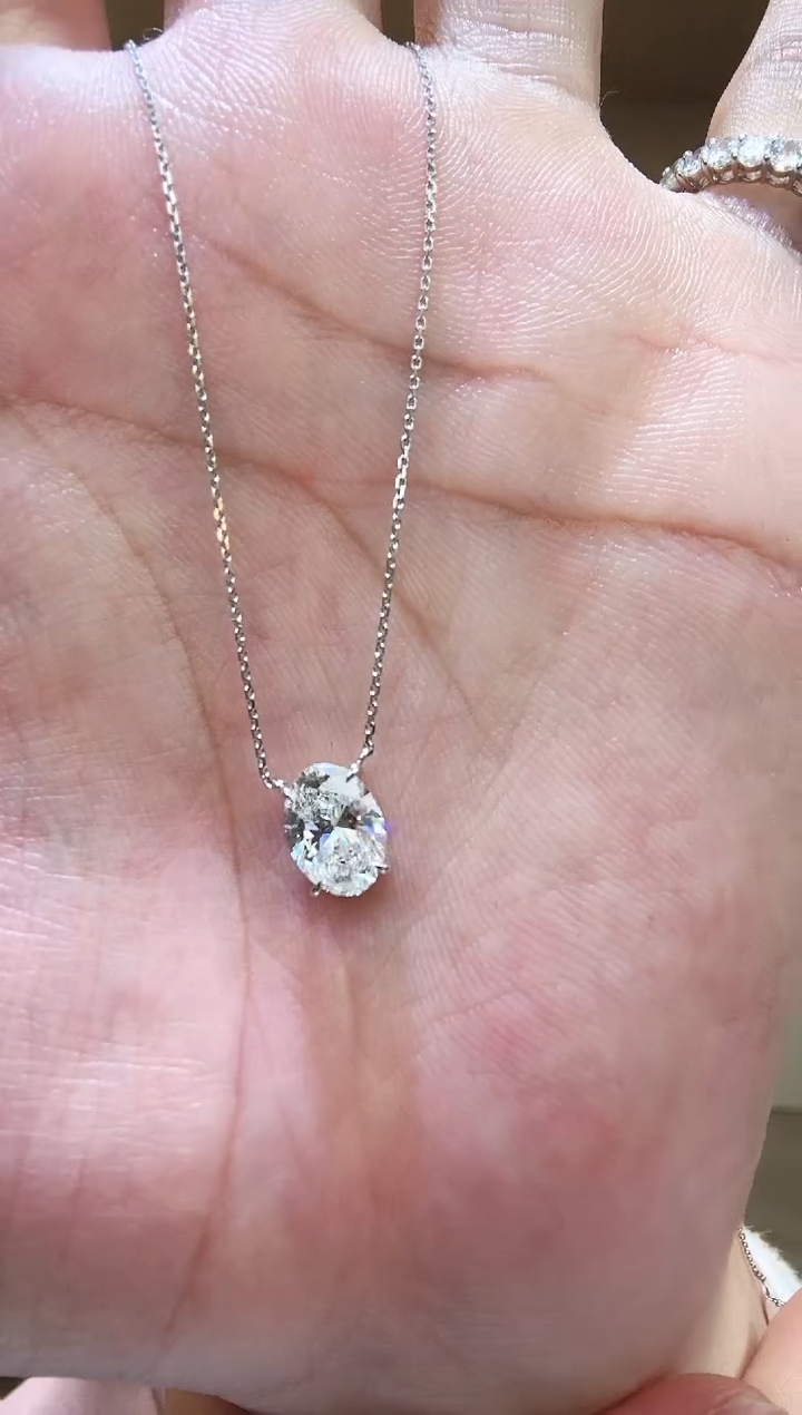 18K金镶嵌实验室培育钻石耳饰18k金2卡椭圆项链j白