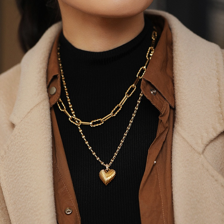 18K金猪鼻子素金项链  时尚手工百搭简约