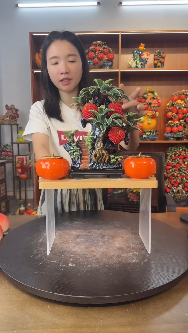 陶瓷步步高荔枝摆件