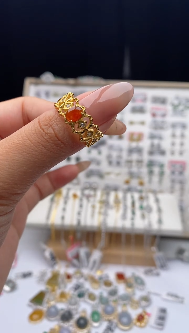 银S925镶嵌戒指翡翠天然A货翡翠