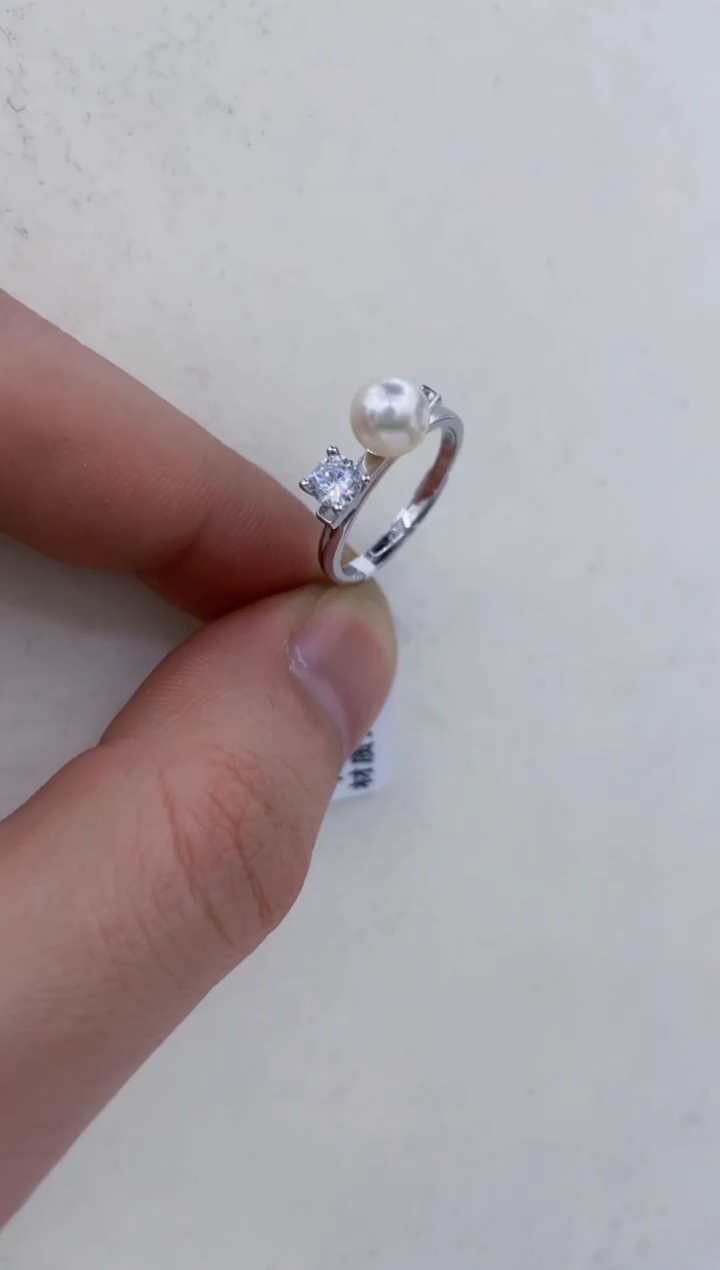 银S925镶嵌戒指海水珍珠  